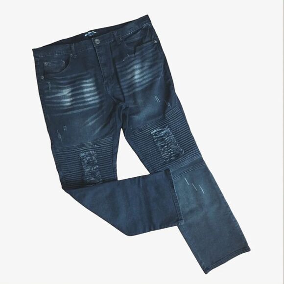 Y2K Kno Betta Black Distressed Rip Straight Leg Biker Jeans Size 36 - Picture 4 of 14